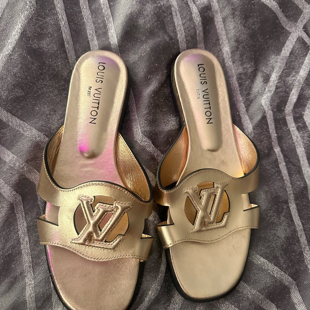 Louis Vuitton Gold Slide Sandals
